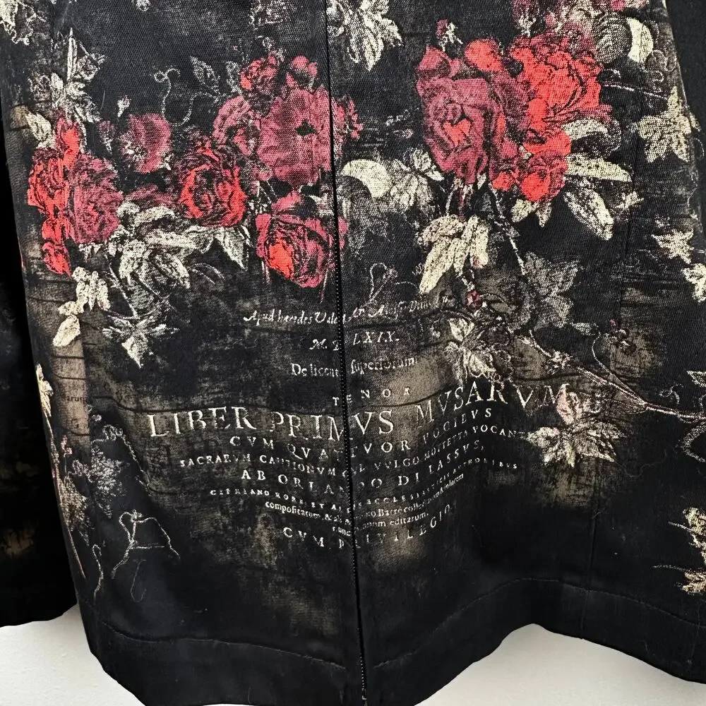 VTG Cactus Jacket Blazer Full Zip Secret Garden Floral Rinestones Black L Artsy - Picture 6 of 13